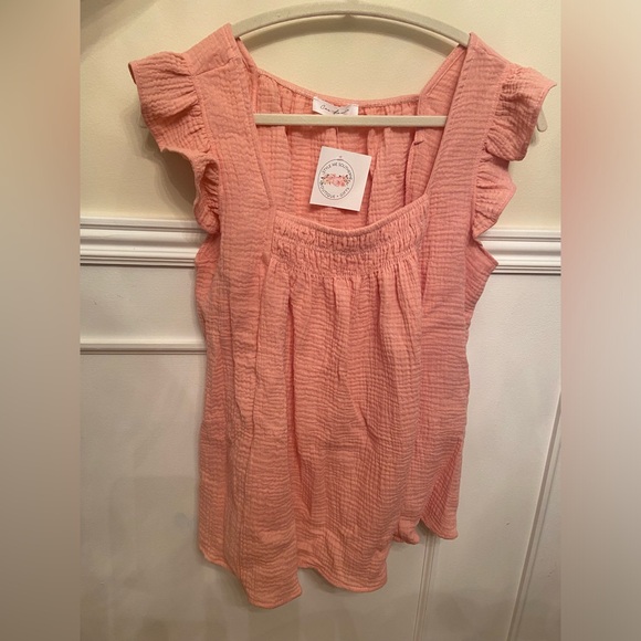 Ces Femme Tops - Peach/mauve Ruffled Sleeve Top